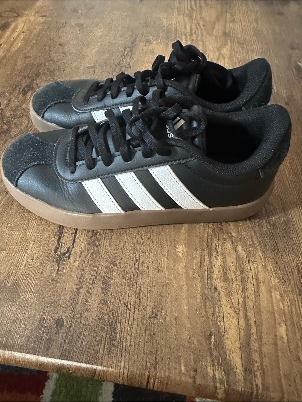 adidas Kids Black Sneakers with White Stripes and Gum Sole